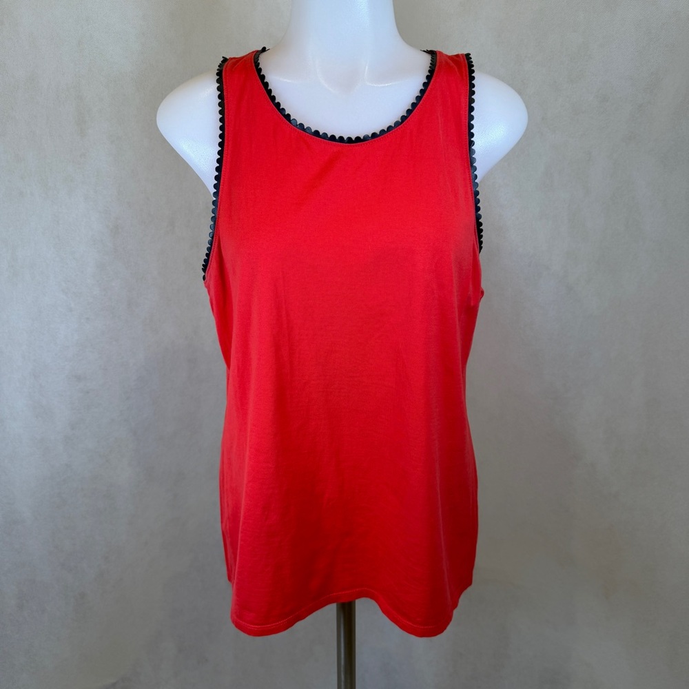 J.Crew Red Tank Top with Black Scallop Trim Size M